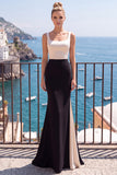 Vestido formal longo com gola quadrada de sereia de champanhe preto