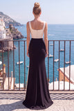 Vestido formal longo com gola quadrada de sereia de champanhe preto
