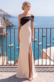 Vestido formal longo de sereia assimétrica Black Champagne com fenda
