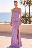 Blush Decote Halter Lantejoulas Bordado Vestido Formal Longo Sereia Franzido