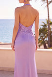 Blush Decote Halter Lantejoulas Bordado Vestido Formal Longo Sereia Franzido
