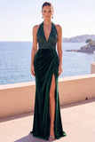 Veludo Borgonha com gola alta, lantejoulas, sereia franzida, vestido formal comprido com fenda lateral