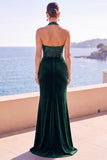 Veludo Borgonha com gola alta, lantejoulas, sereia franzida, vestido formal comprido com fenda lateral