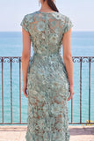 Aplicações 3D Cinzentas Verdes, Pérolas Transparentes, Bainha Vestido Formal Comprido com Fenda