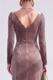 Vestido de Mãe da Noiva, Vestido de Mãe da Noiva Bodycon Veludo Bodycon Decote em V, Verde Escuro