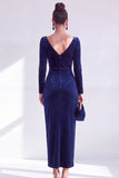 Vestido de Mãe da Noiva, Vestido de Mãe da Noiva Bodycon Veludo Bodycon Decote em V, Verde Escuro