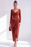 Vestido de Mãe da Noiva, Vestido de Mãe da Noiva Bodycon Veludo Bodycon Decote em V, Verde Escuro