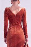 Vestido de Mãe da Noiva, Vestido de Mãe da Noiva Bodycon Veludo Bodycon Decote em V, Verde Escuro
