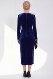 Vestido de Mãe da Noiva em Veludo Azul-Marinho Com Enbainha Azul-Marinho
