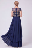 Vestido de Mãe da Noiva com gola azul azul A-Line A-Line com gola longa com missangas