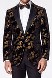 Fato de baile de finalistas preto dourado de 2 peças com lapela pico Jacquard de um só peito
