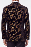 Fato de baile de finalistas preto dourado de 2 peças com lapela pico Jacquard de um só peito