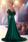 Vestido de concurso Maxi de Lantejoulas Verde-Escuro Sheathless com Fenda Lateral