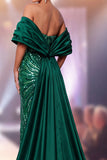 Vestido de concurso Maxi de Lantejoulas Verde-Escuro Sheathless com Fenda Lateral