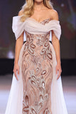 Vestido de concurso Maxi com lantejoulas assimétrico com ombros descobertos, lantejoulas