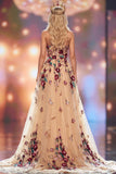 Vestido de concurso Maxi A-Line Champanhe Linha A de Lantejoulas 3D com Abertura Lateral