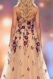 Vestido de concurso Maxi A-Line Champanhe Linha A de Lantejoulas 3D com Abertura Lateral