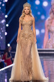 Vestido Maxi de Concurso de Espartilho Espartilho Dourado Sheath Sweetheart Payins