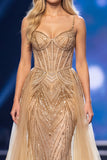Vestido Maxi de Concurso de Espartilho Espartilho Dourado Sheath Sweetheart Payins