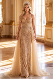 Vestido Maxi de Concurso de Espartilho Espartilho Dourado Sheath Sweetheart Payins