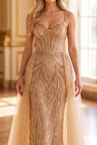 Vestido Maxi de Concurso de Espartilho Espartilho Dourado Sheath Sweetheart Payins