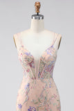 Bodycon com alças finas Espartilho com bordado floral de lantejoulas Vestido curto de regresso a casa