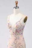 Bodycon com alças finas Espartilho com bordado floral de lantejoulas Vestido curto de regresso a casa