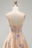 Espartilho de lantejoulas A-Line A-Line Bordado Floral Vestido Curto de Regresso a Casa