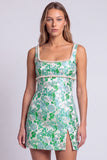 Vestido de Mini-Homecoming Bodycon Bodycon com gola quadrada em Pérolas Florais Azul-Claras, com Fenda