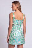 Vestido de Mini-Homecoming Bodycon Bodycon com gola quadrada em Pérolas Florais Azul-Claras, com Fenda