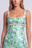 Vestido de Mini-Homecoming Bodycon Bodycon com gola quadrada em Pérolas Florais Azul-Claras, com Fenda