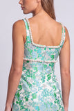 Vestido de Mini-Homecoming Bodycon Bodycon com gola quadrada em Pérolas Florais Azul-Claras, com Fenda