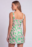 Vestido de Mini-Homecoming Bodycon Bodycon com gola quadrada em Pérolas Florais Azul-Claras, com Fenda