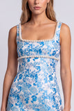 Vestido de Mini-Homecoming Bodycon Bodycon com gola quadrada em Pérolas Florais Azul-Claras, com Fenda