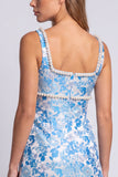 Vestido de Mini-Homecoming Bodycon Bodycon com gola quadrada em Pérolas Florais Azul-Claras, com Fenda