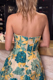 Mini vestido de regresso a casa sem alças Corset Floral Corset Corset Rosa A-Line com Abertura