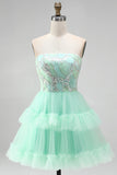 Vestido curto de regresso a casa, vestido curto de regresso a casa verde menta com folhos com folhos