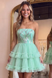 Vestido curto de regresso a casa, vestido curto de regresso a casa verde menta com folhos com folhos