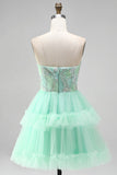Vestido curto de regresso a casa, vestido curto de regresso a casa verde menta com folhos com folhos