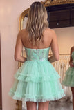 Vestido curto de regresso a casa, vestido curto de regresso a casa verde menta com folhos com folhos