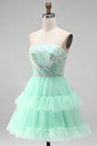 Vestido curto de regresso a casa, vestido curto de regresso a casa verde menta com folhos com folhos