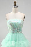 Vestido curto de regresso a casa, vestido curto de regresso a casa verde menta com folhos com folhos