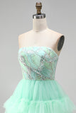 Vestido curto de regresso a casa, vestido curto de regresso a casa verde menta com folhos com folhos
