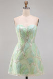 Vestido Curto de Regresso a Casa Verde Verde Menta com Lantejoulas Linha A