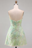 Vestido Curto de Regresso a Casa Verde Verde Menta com Lantejoulas Linha A
