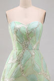 Vestido Curto de Regresso a Casa Verde Verde Menta com Lantejoulas Linha A