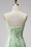 Vestido curto bodycon bodycon de regresso a casa, lantejoulas verde-menta, decote em V,