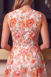 Vestido Curto de Finalistas Azul com Gola Redonda, Estampado em A,