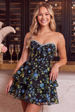 Vestido de Finalistas de Finalistas com Espartilhos de Flor Azul com Espartilhos A-Line A-Line com Folhos