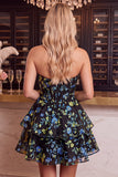 Vestido de Finalistas de Finalistas com Espartilhos de Flor Azul com Espartilhos A-Line A-Line com Folhos